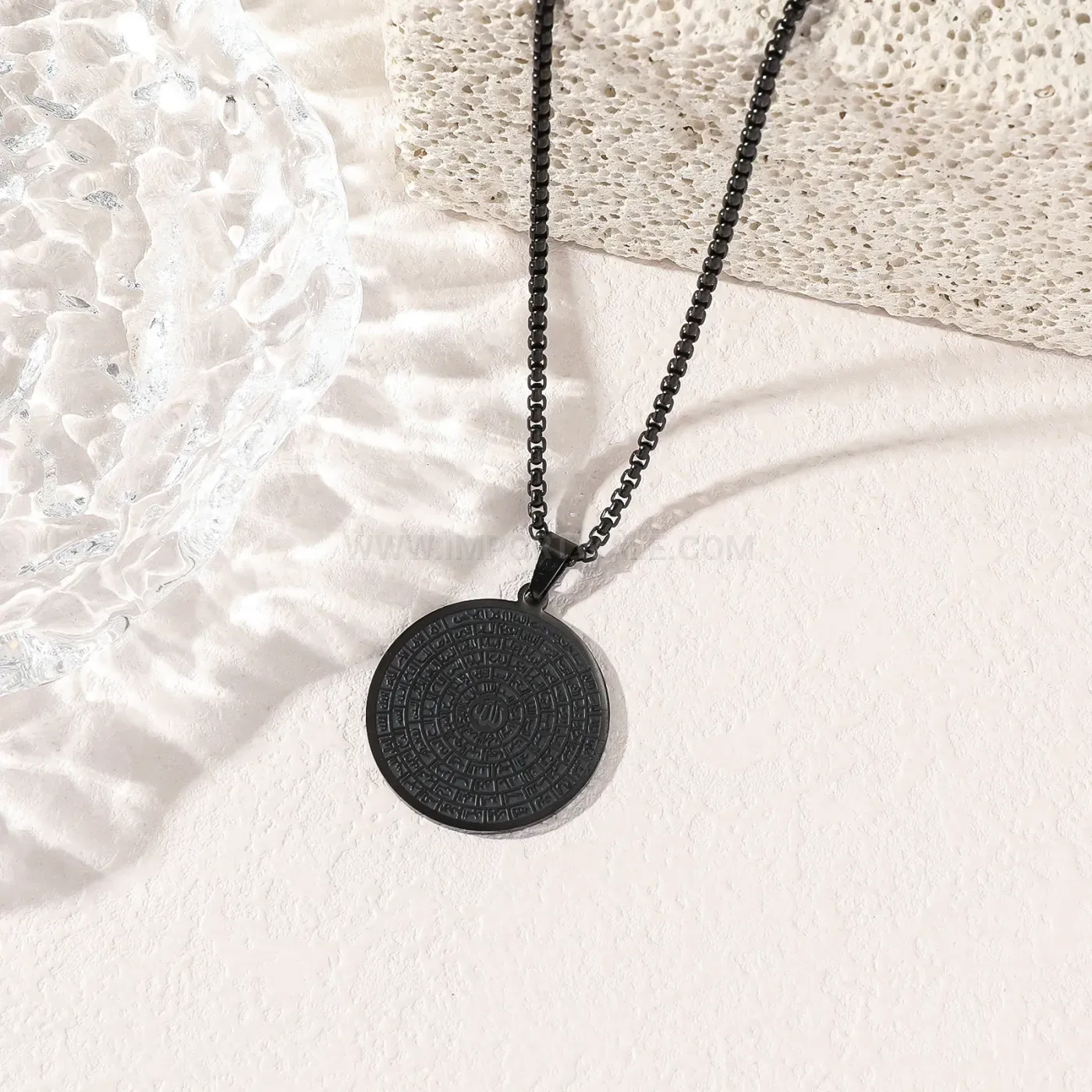 Bold Stainless Steel 100 Names of Allah Arabic Calligraphy Pendant Necklace