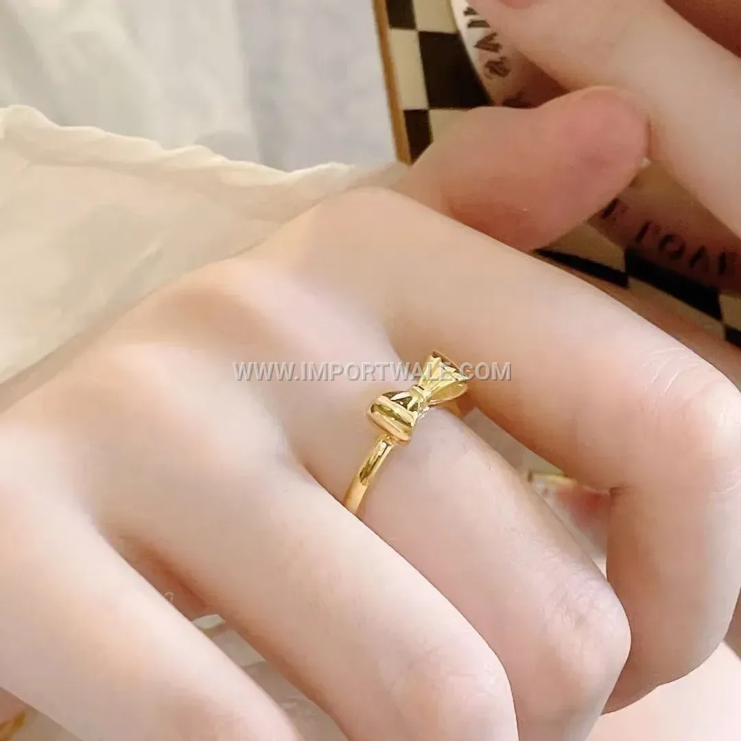 Minimalist Bow Motif Stainless Steel Slim Band Ring