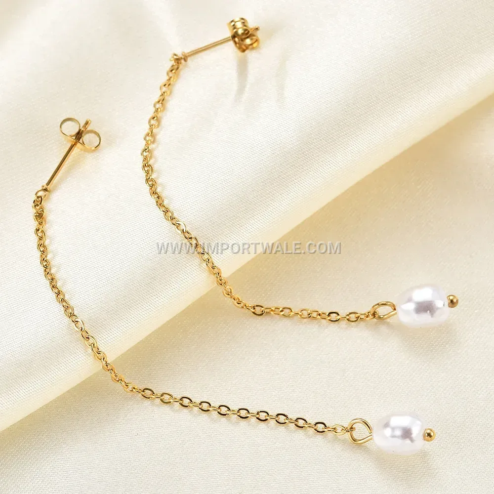 Stainless Steel O-Chain Tassel Drop Earrings Featuring Pearl Pendants