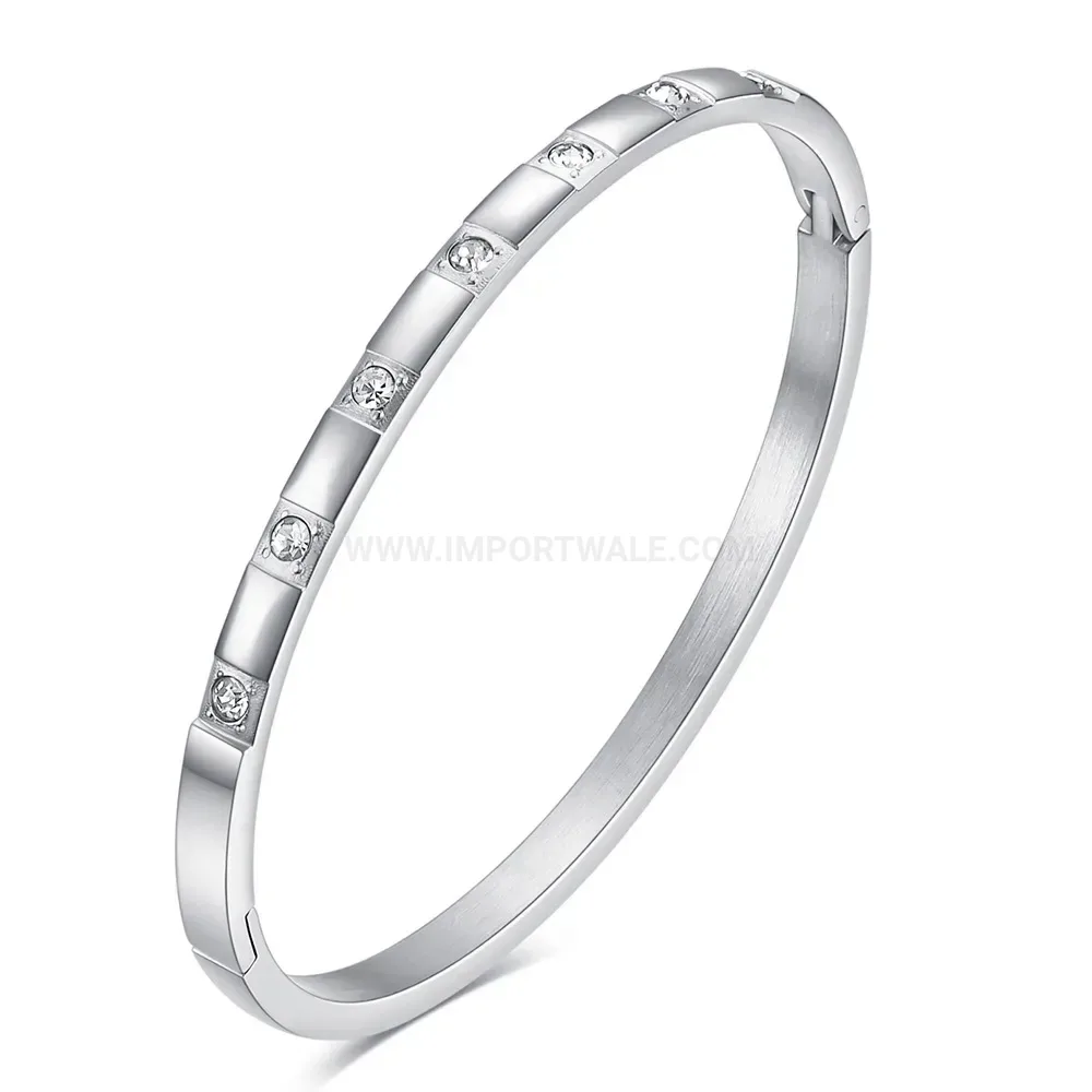 Stylish Minimalist Cubic Zirconia Inlaid Stainless Steel Bangle Bracelet