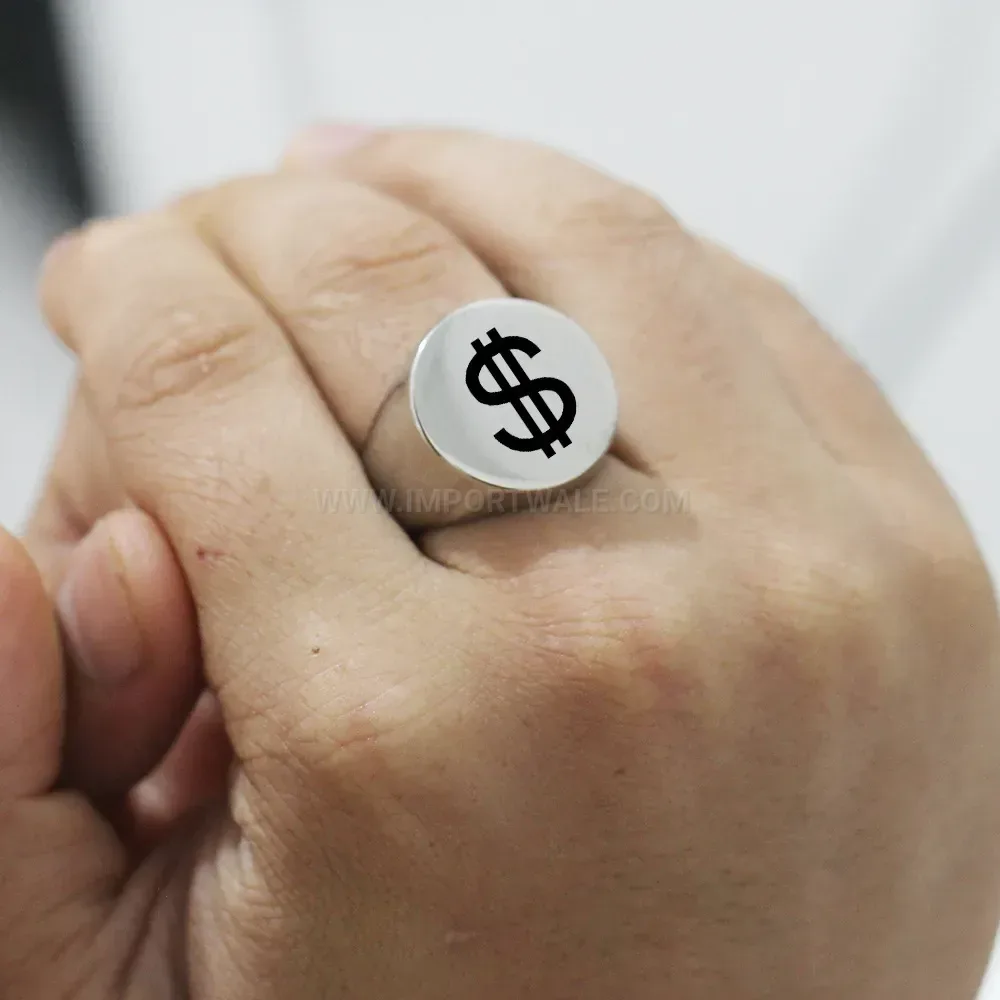 Premium Laser Engraved US Dollar Sign Stainless Steel Round Ring