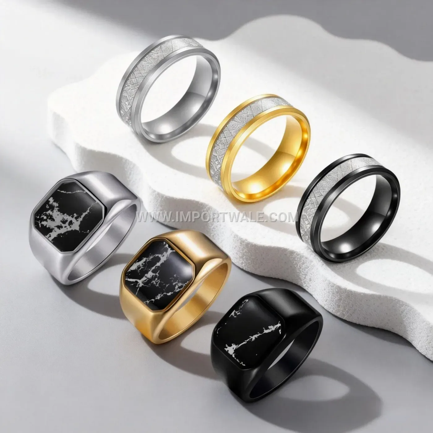 Textured Marble Pattern 304 Stainless Steel Couple Band Ring