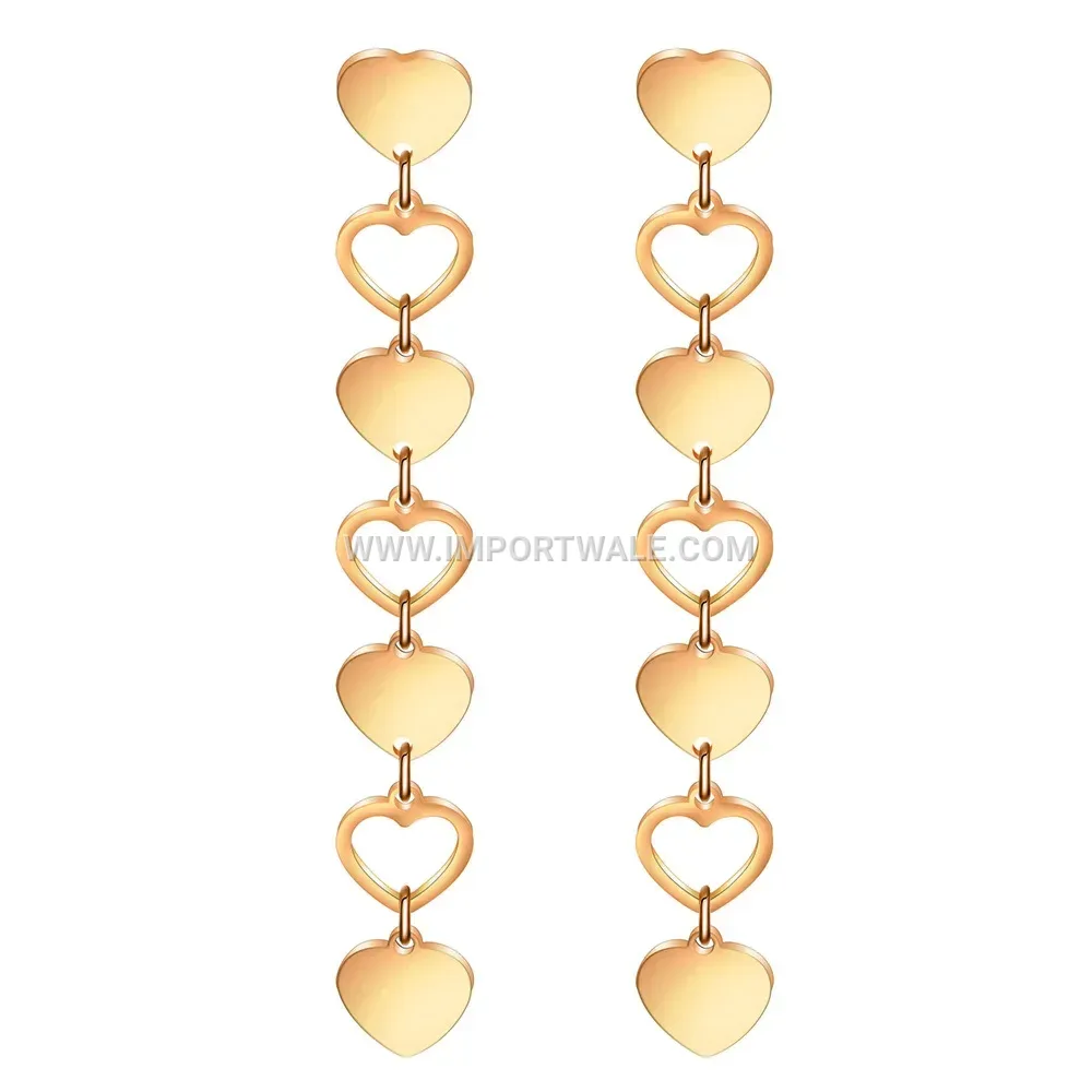 Cutout Heart Stainless Steel Long Dangle Earrings