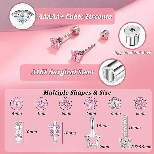 Elegant Sparkling Zirconia Floral Titanium Steel Cartilage Piercing Earring Set