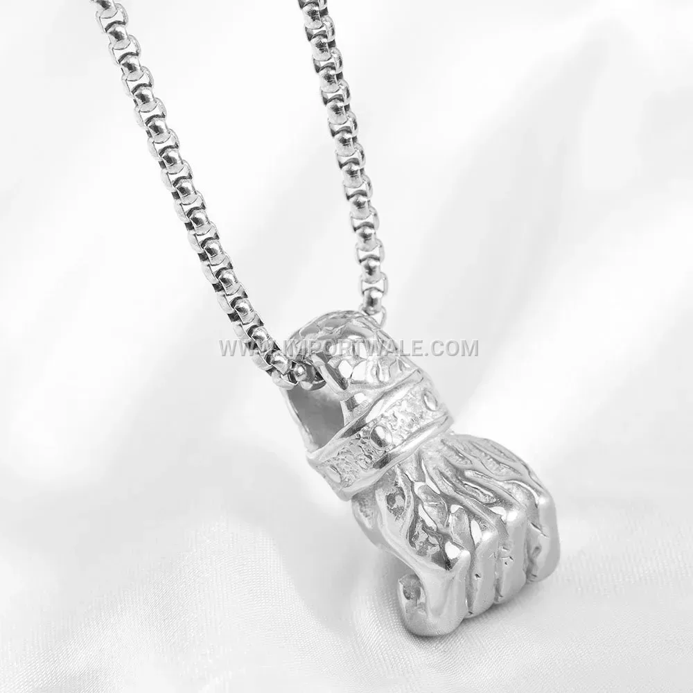 Vintage Style Stainless Steel Fist Pendant Statement Necklace