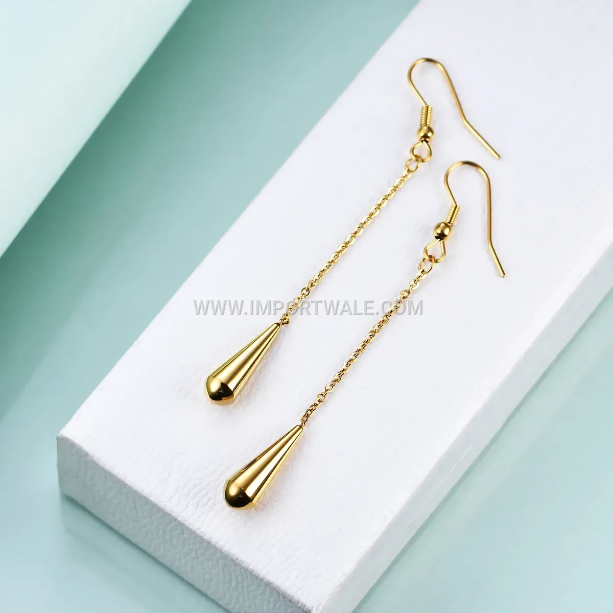 Geometric Stainless Steel Long Teardrop Dangle Earrings with Bead Accent