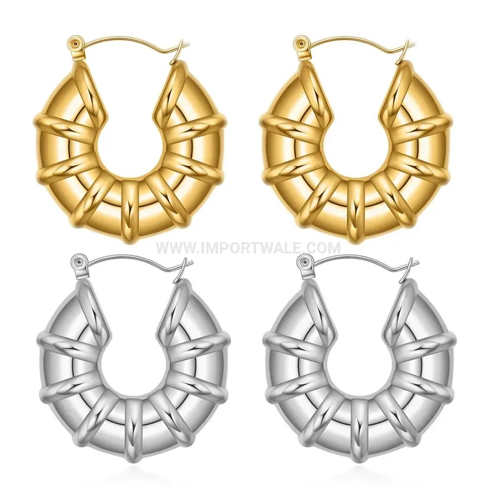 Retro Textured Geometric U-Shape Stainless Steel Earrings