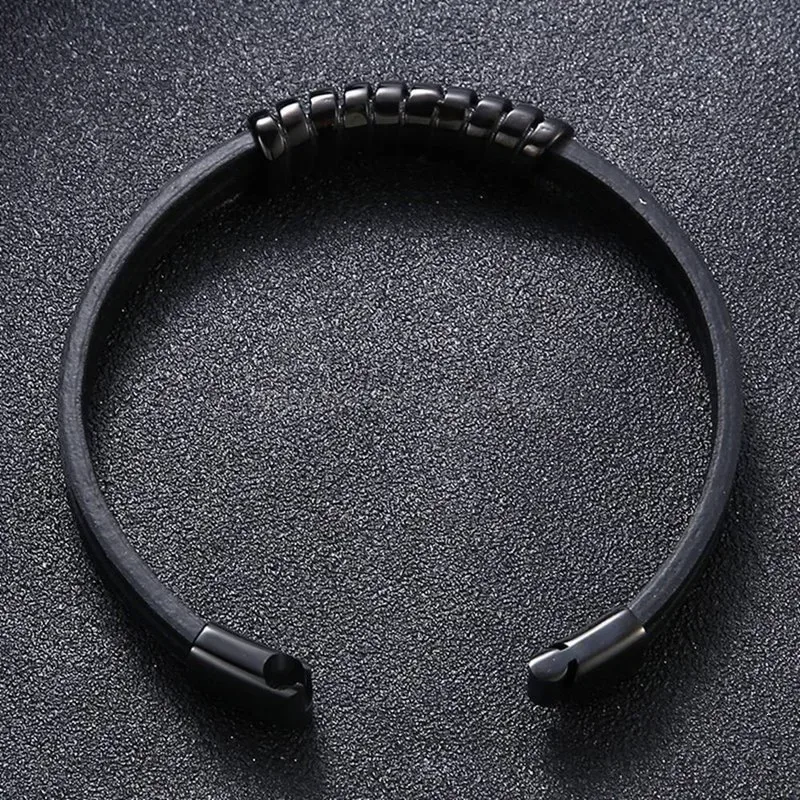 Minimalist Black Leather Bracelet with Stainless Steel Magnetic Clasp