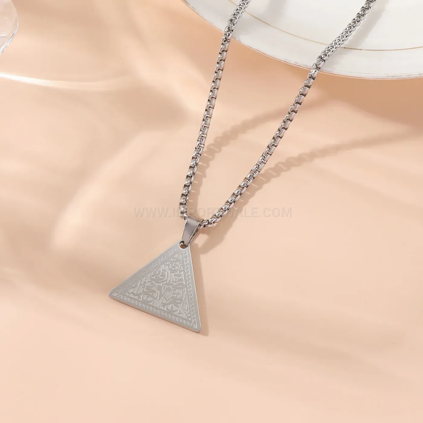 Bold Stainless Steel Triangular Calligraphy Quran Pendant Necklace
