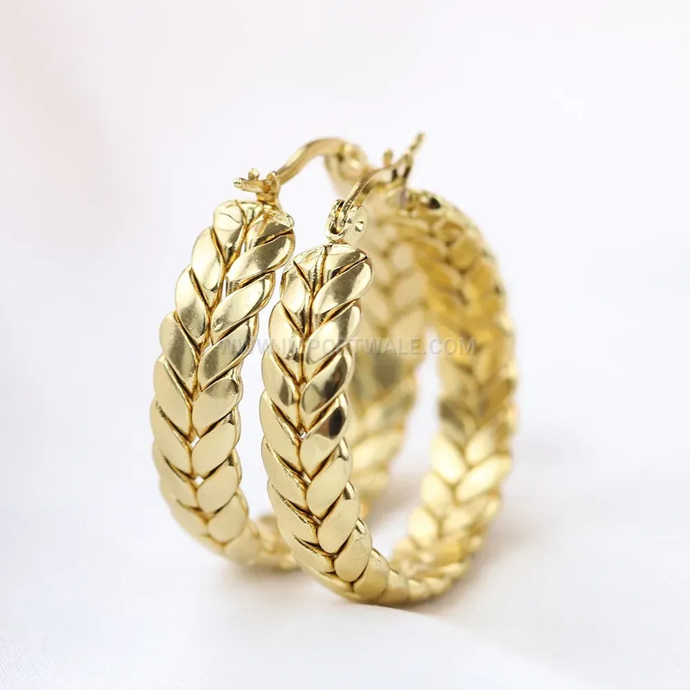 Textured Wheat Pattern Stainless Steel Hoop Earrings