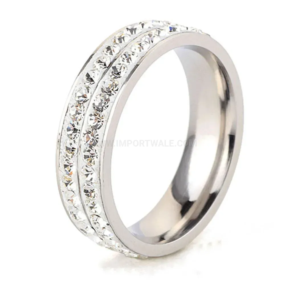Chic Double-Row Crystal Embellished Stainless Steel Ring