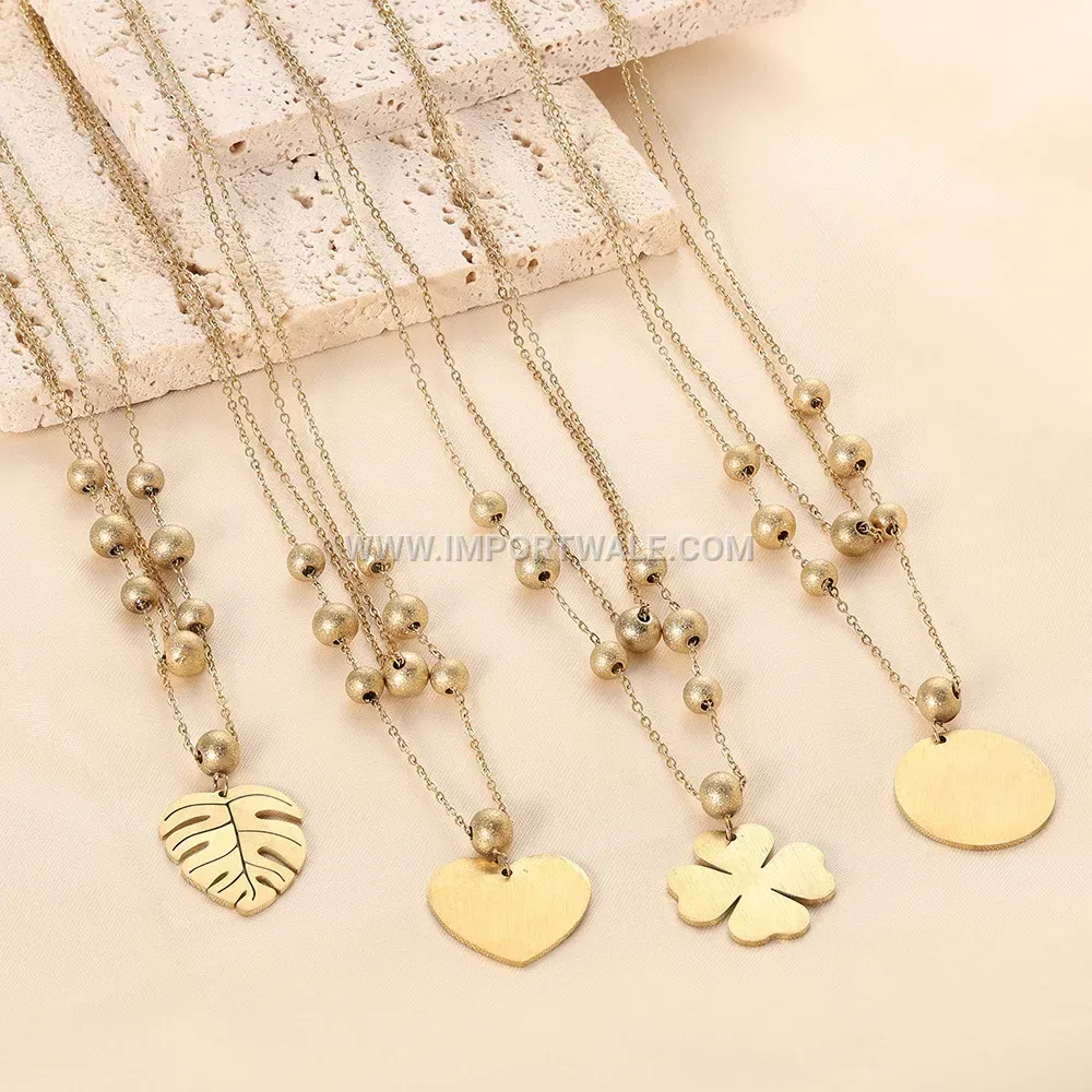 Double Layered Gold Plated Stainless Steel Heart Leaf Choker Necklace