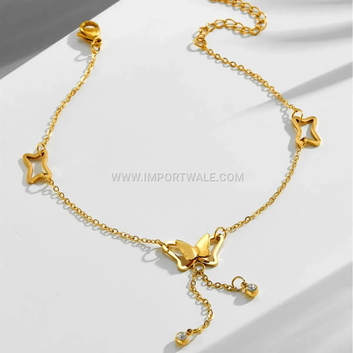 Gold Toned Butterfly Tassel Charms Premium Anklet Anti Tarnish