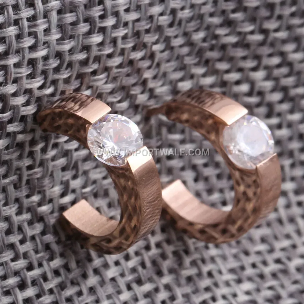 Curved C-Shape Stainless Steel Stud Earrings with Zirconia