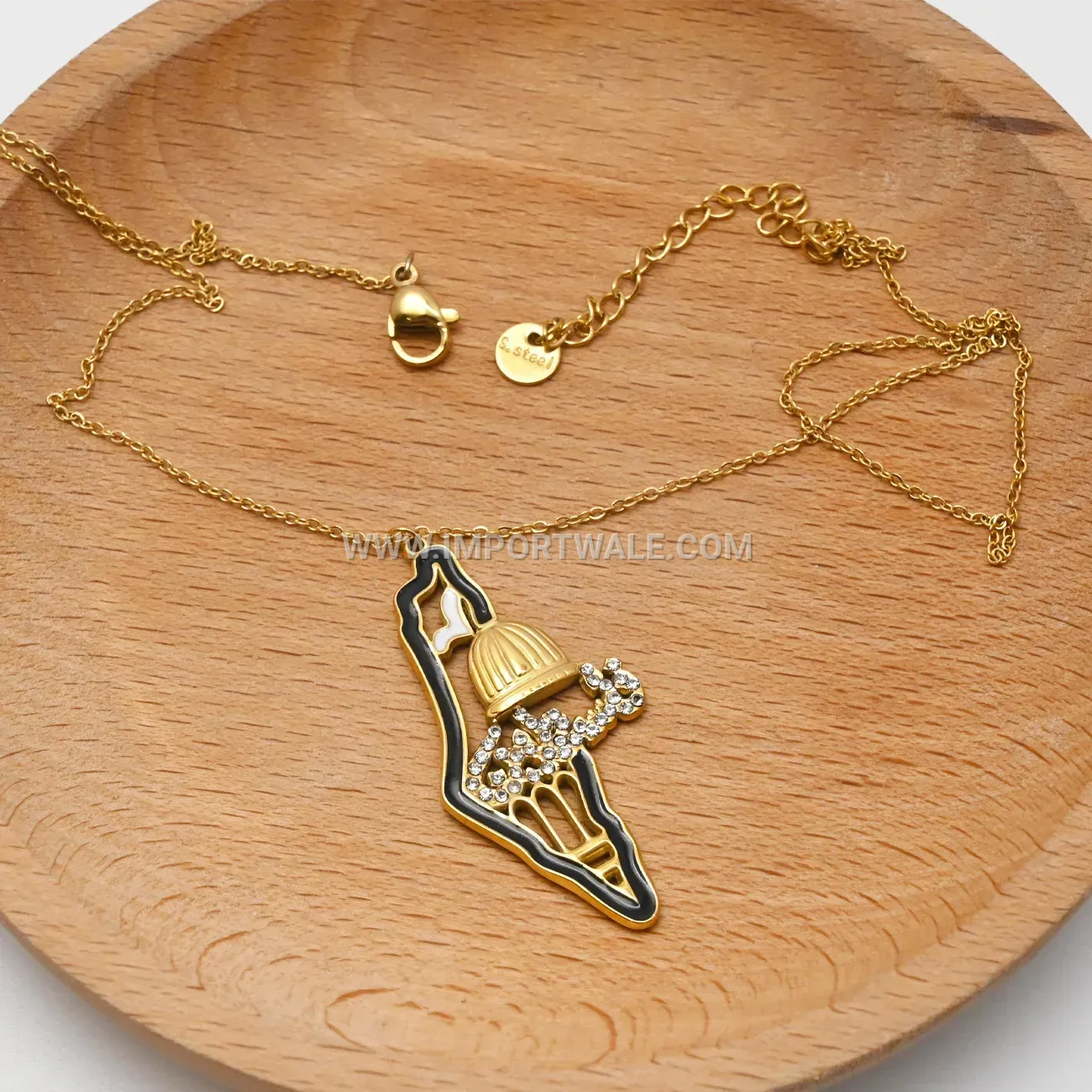 Palestine Mosque Zircon Accent Stainless Steel Arabic Pendant Necklace