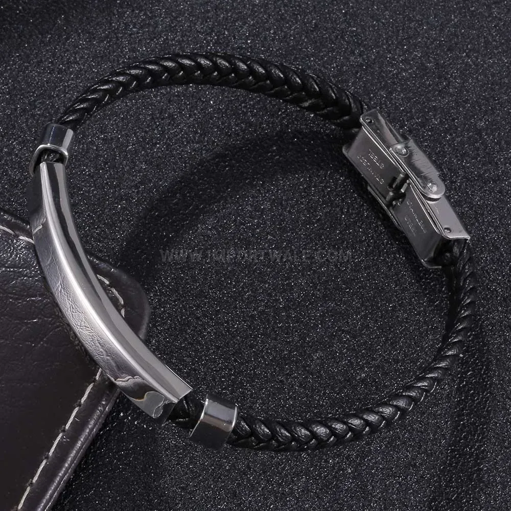 Woven Microfiber Leather Bangle With Plated Stainless Steel Clasp