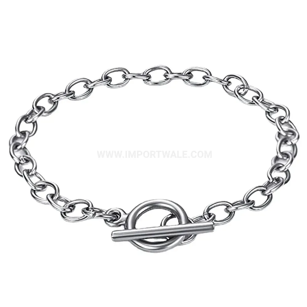 Minimalist Stainless Steel Cross Chain Bracelet with Toggle Clasp
