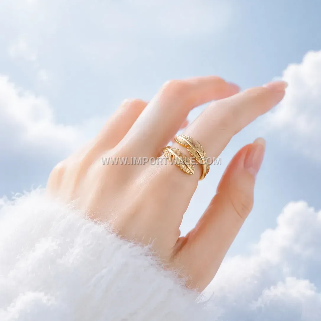 Adjustable Feather Motif Stainless Steel Open Ring