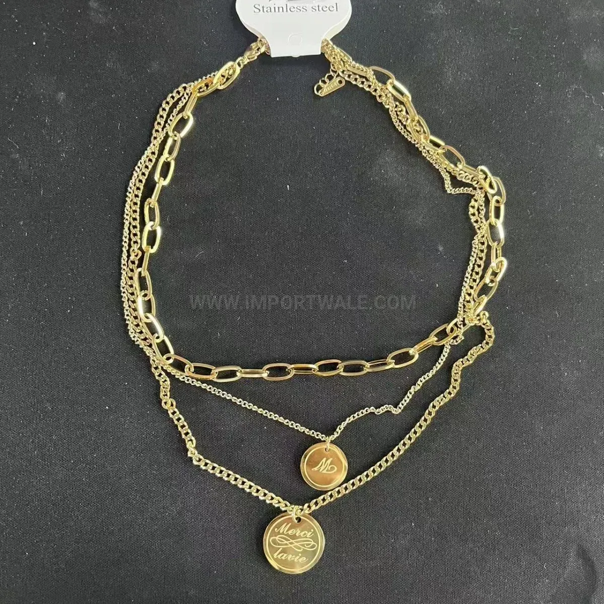 Modern Multi Layer Gold Plated Stainless Steel Coin Pendant Necklace
