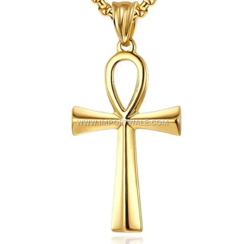 Gold-Plated Stainless Steel Cross Pendant Link Chain Necklace