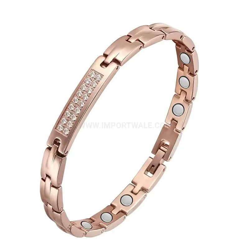 Modern Rose Gold Titanium Steel Crystal Magnetic Bio Bracelet