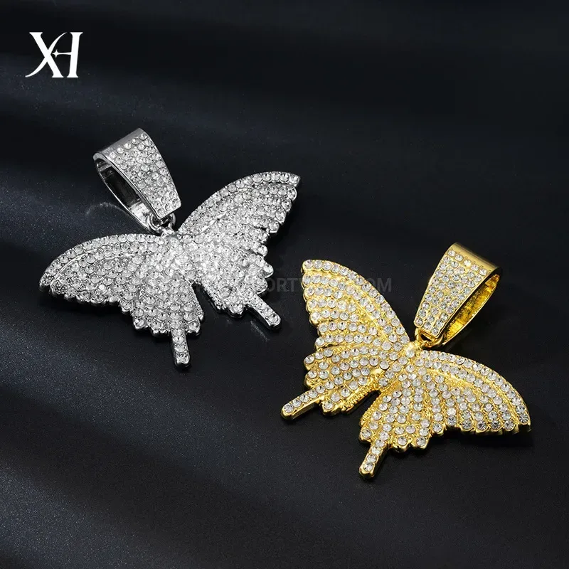 Iced Out Butterfly Alloy Hip Hop Pendant with Large Bail