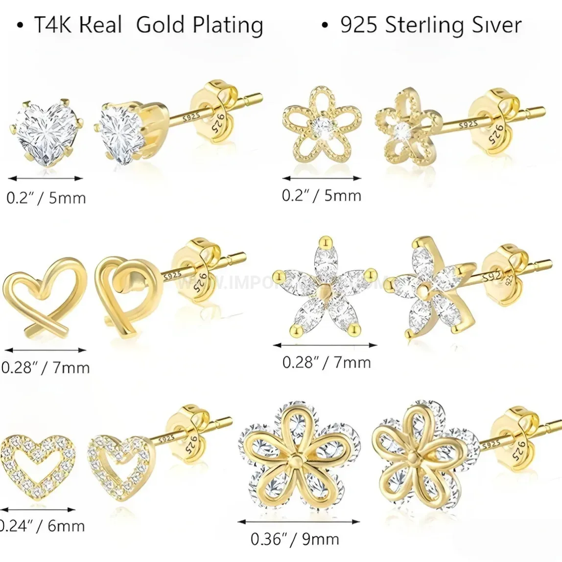 Elegant Stainless Steel Heart Floral Rhinestone Ear Cartilage Piercing Studs