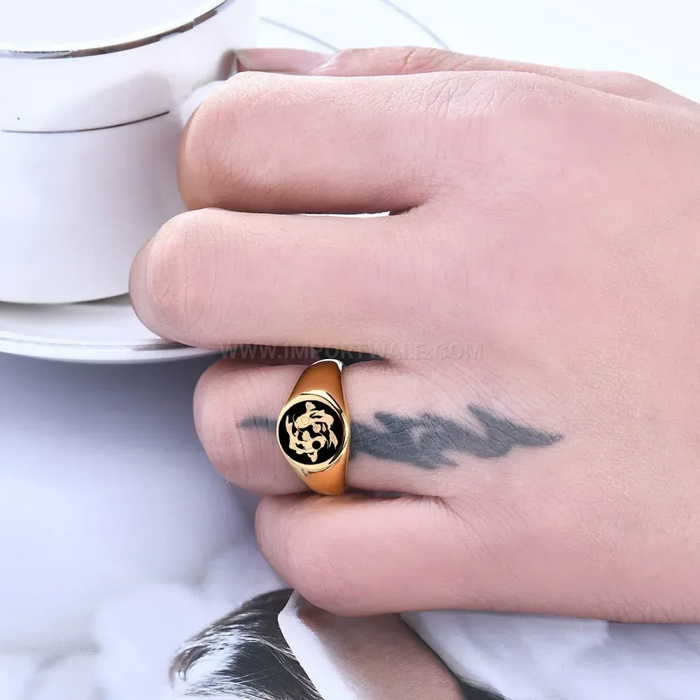 Trendy Pisces Engraved Polished Stainless Steel Statement Ring