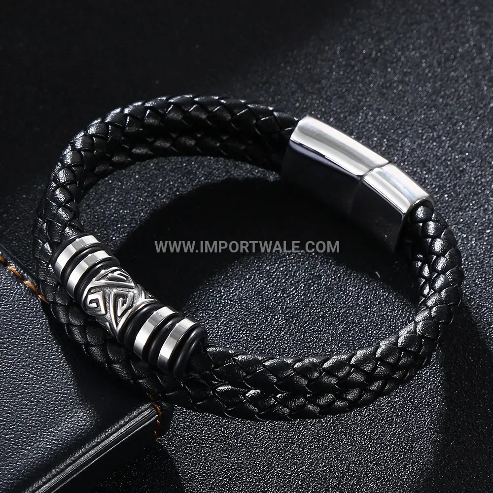 Handcrafted Multi Strand Leather Cord Bracelet with Stainless Steel