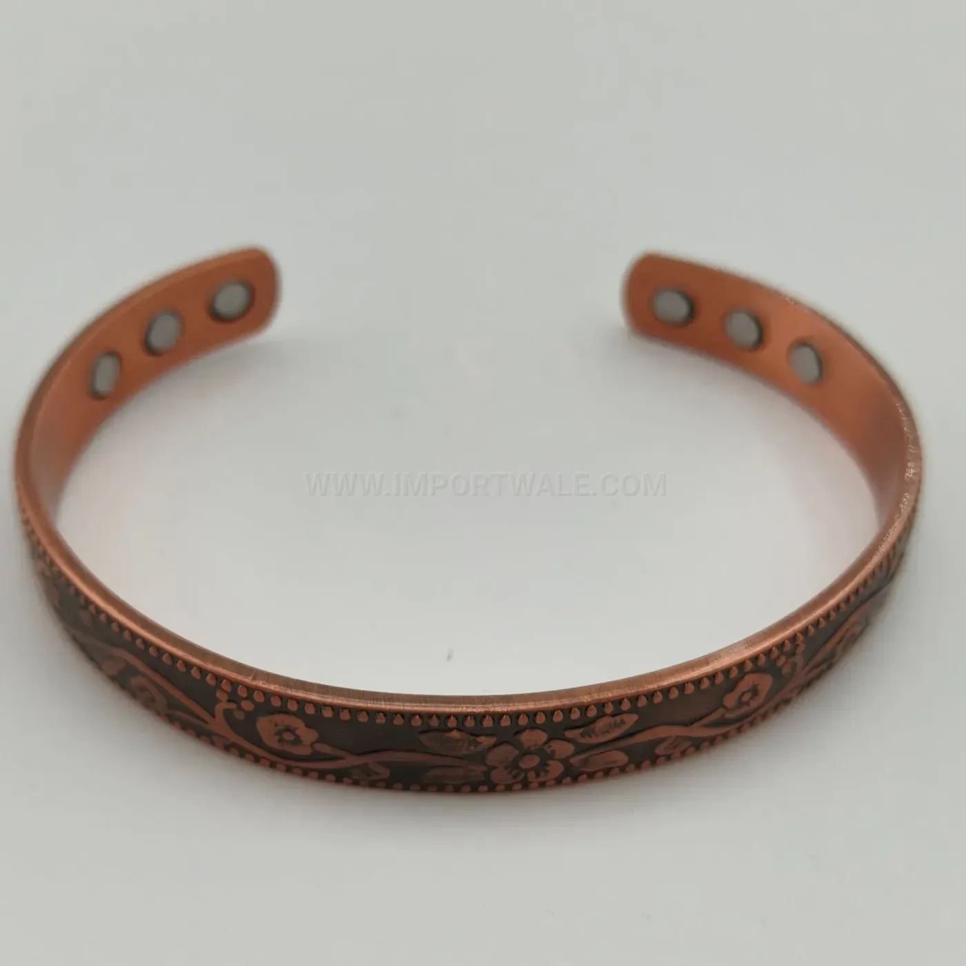 Engraved Plum Blossom Red Copper Magnetic Therapy Cuff Bracelet