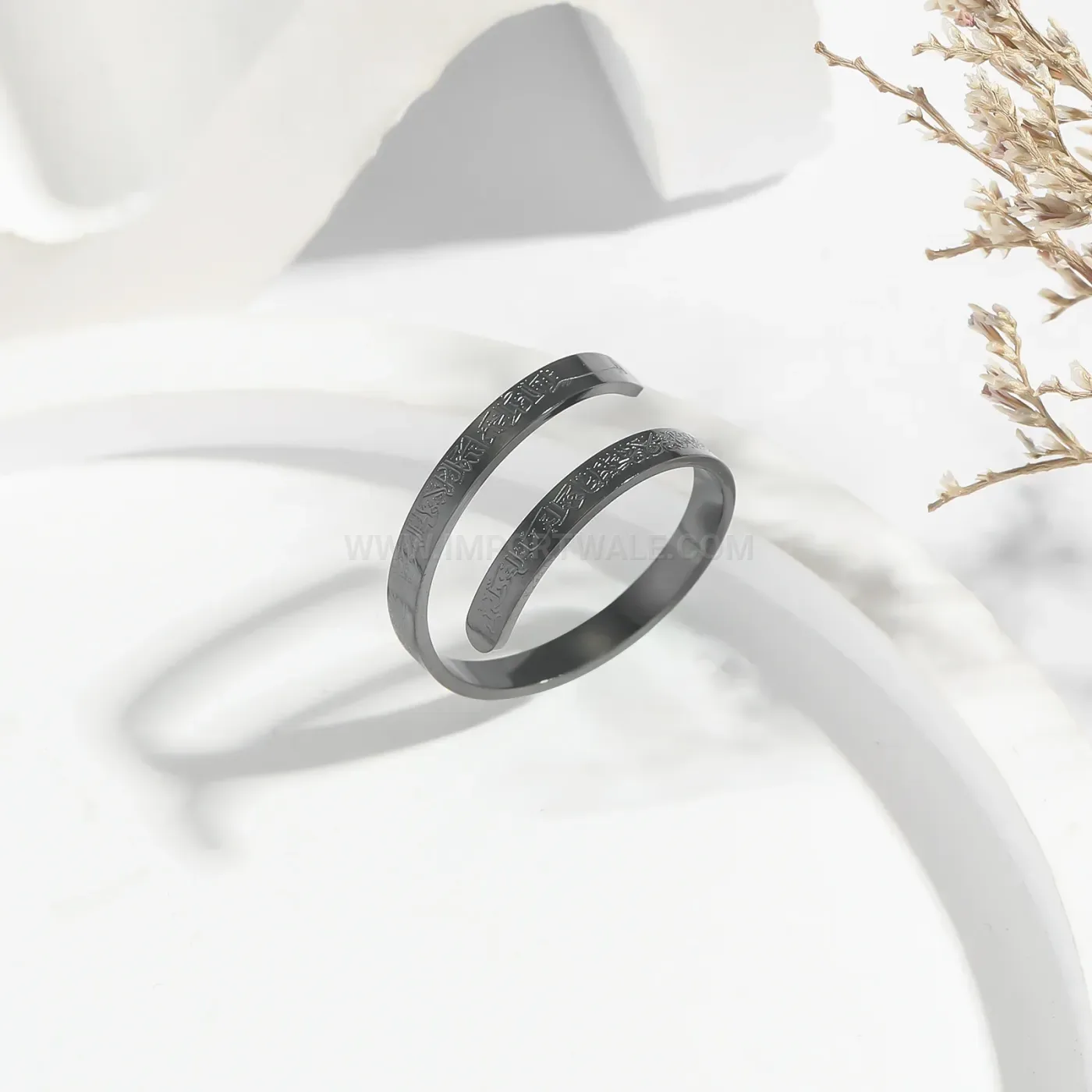 Classic Stainless Steel Ayatul Kursi Arabic Calligraphy Adjustable Ring
