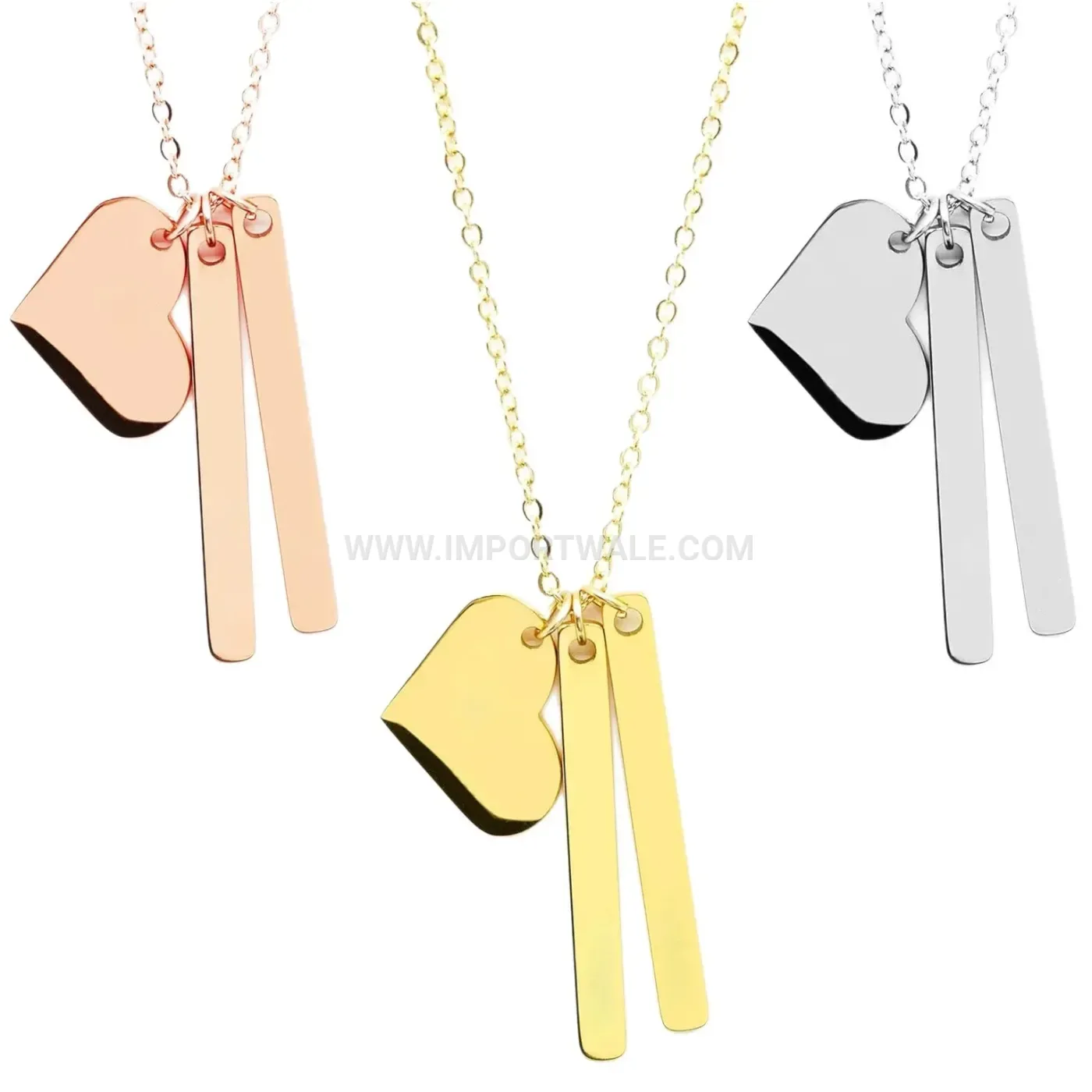 Heart and Bar Charm Stainless Steel Pendant Necklace
