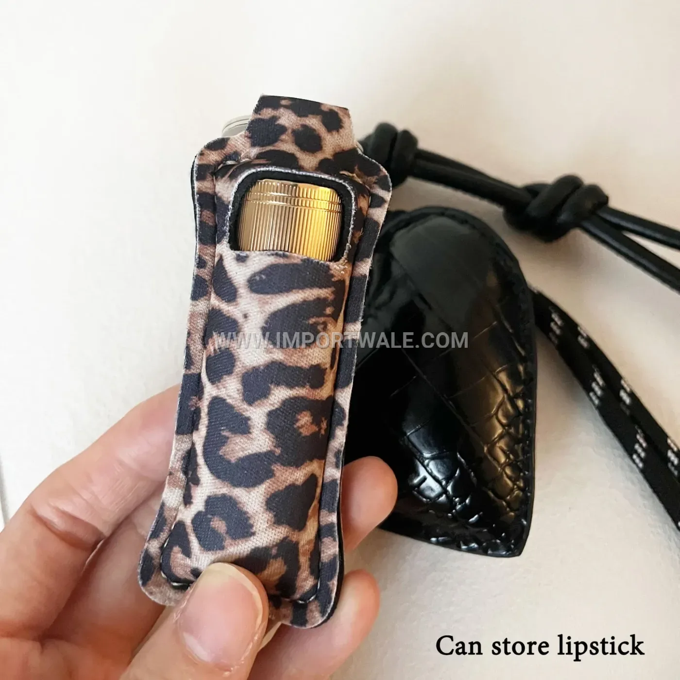 Leopard Print Lipstick Heart Bag Charm Keychain