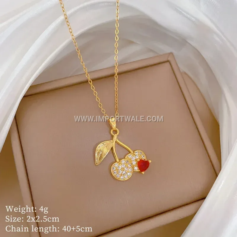18K Gold Plated Stainless Steel Zircon Pearl Pendant Necklace