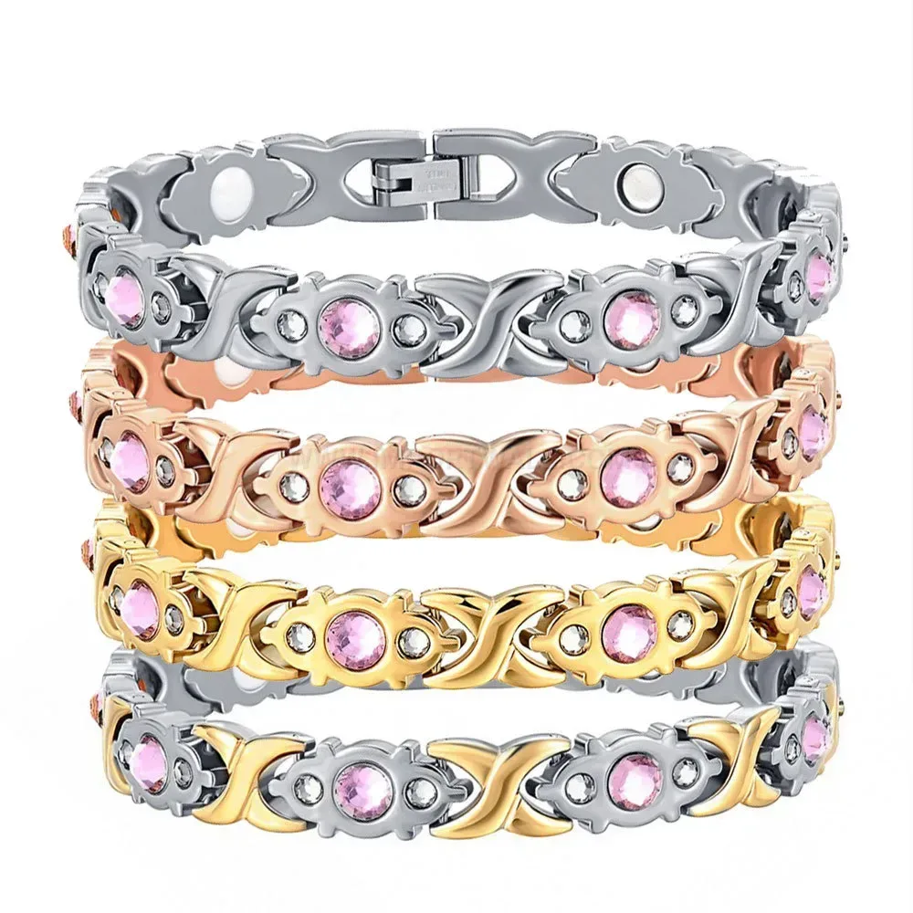 Stainless Steel Crystal Magnetic Accent Chain Bracelet