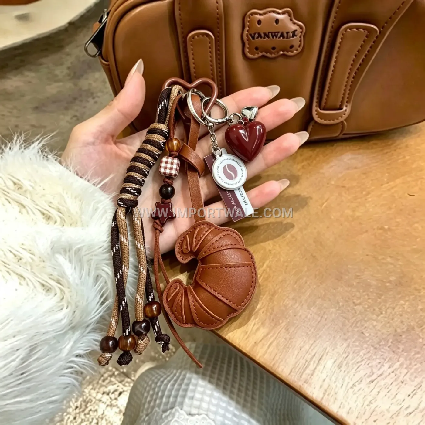 Braided Beaded Croissant Leather Bag Creative Key chains Keychain
