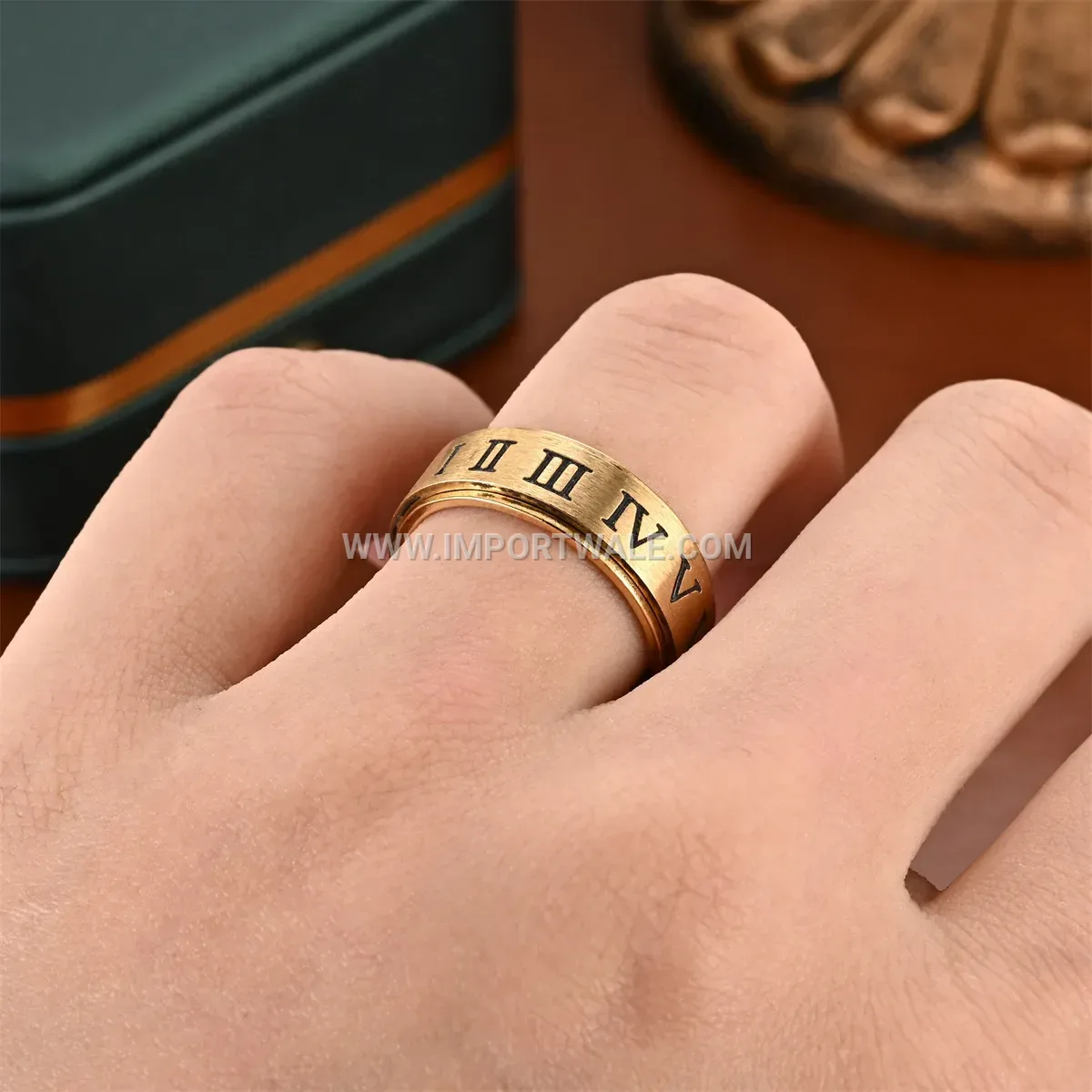 Spinning Roman Numeral Stainless Steel Ring