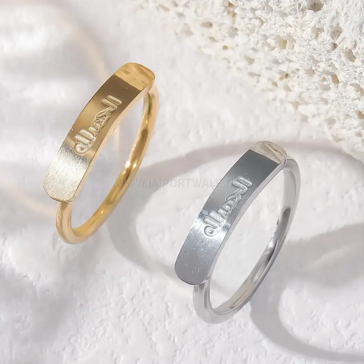 Gold Plated Stainless Steel Arabic Quran Calligraphy Band Ring