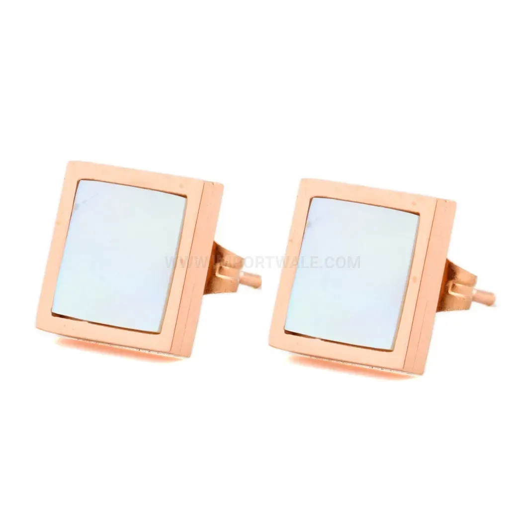 Classic Minimalist Square Shell Inlay Stainless Steel Stud Earrings
