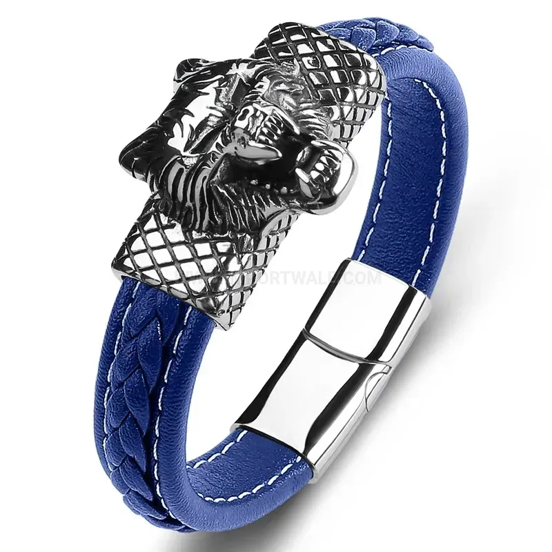 Stylish Liger King Stainless Steel and Multicolored Leather Men Bracelet