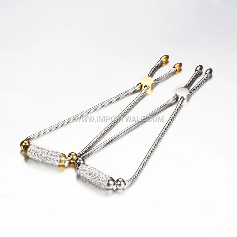 Rhinestone Embellished Adjustable Stainless Steel Snake Chain Bracelet