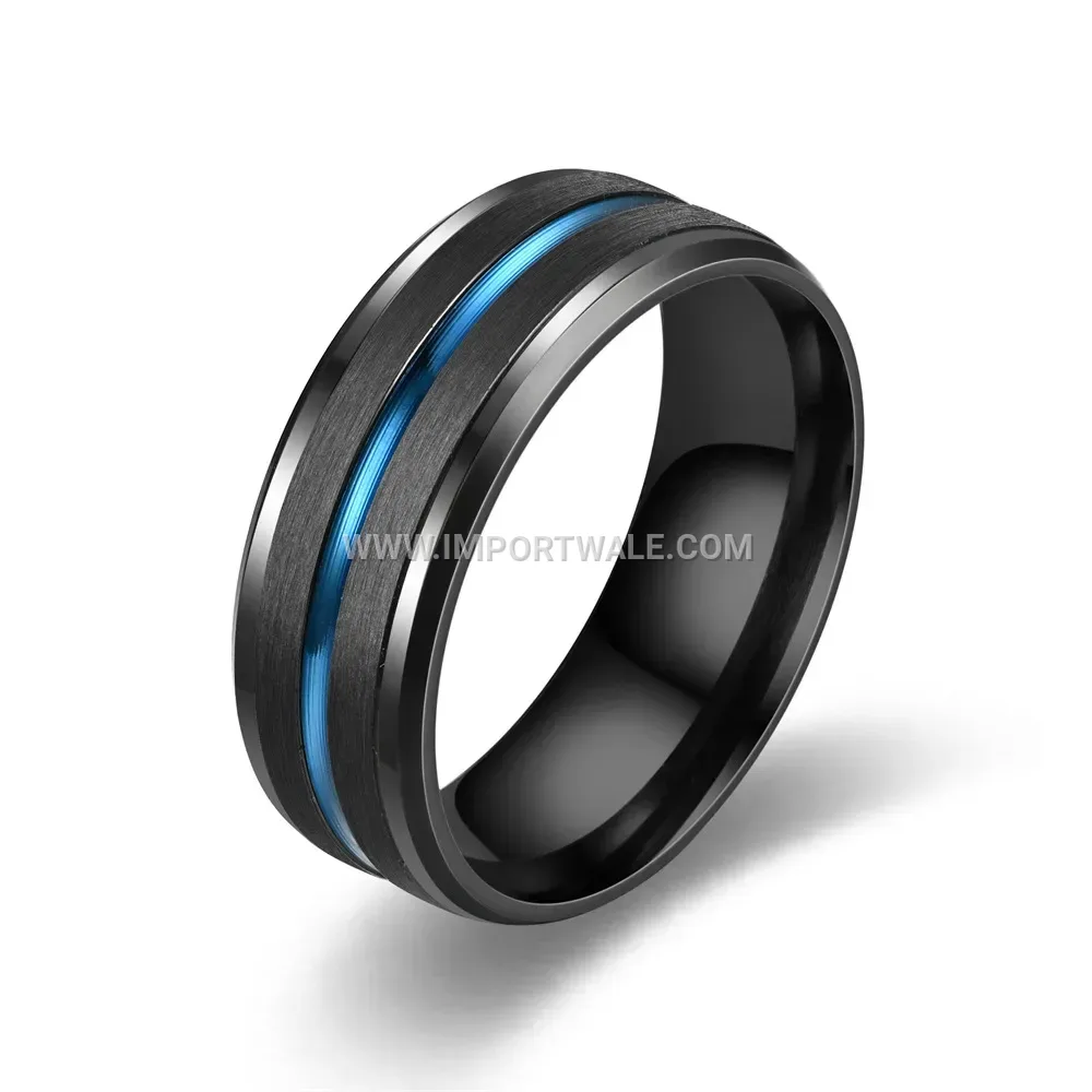 Two-Tone Black and Blue Stainless Steel Band Ring