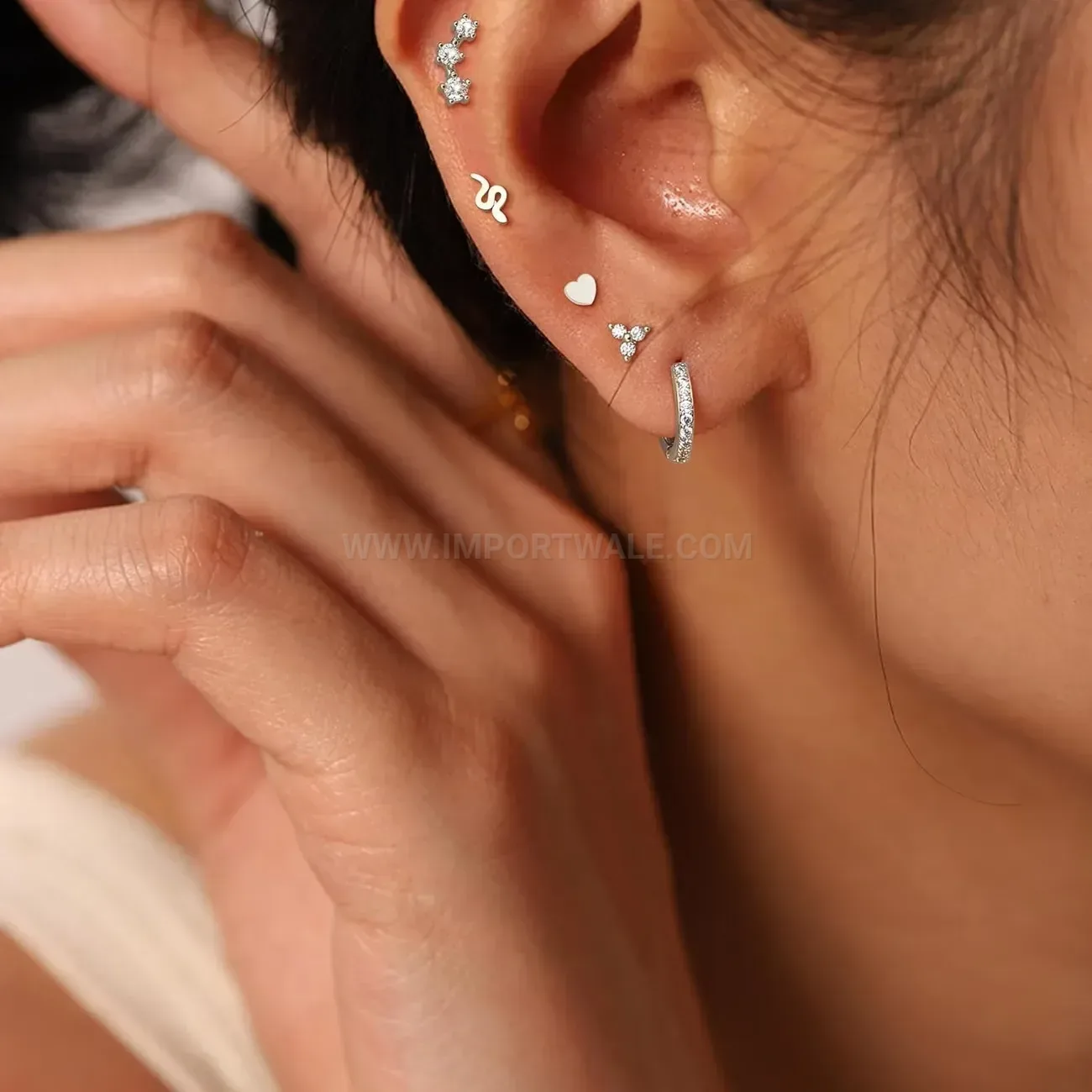 Stylish Stainless Steel Celestial Star Moon Rhinestone Cartilage Studs Set