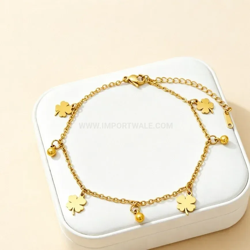 Minimalist Four Leaf Clover Stainless Steel Chain Bracelet