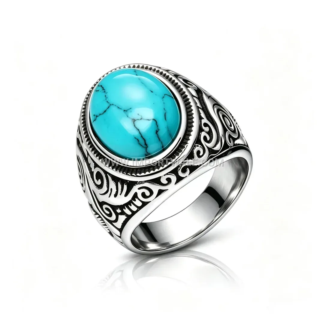 Vintage Titanium Steel Gemstone Signet Ring for Men