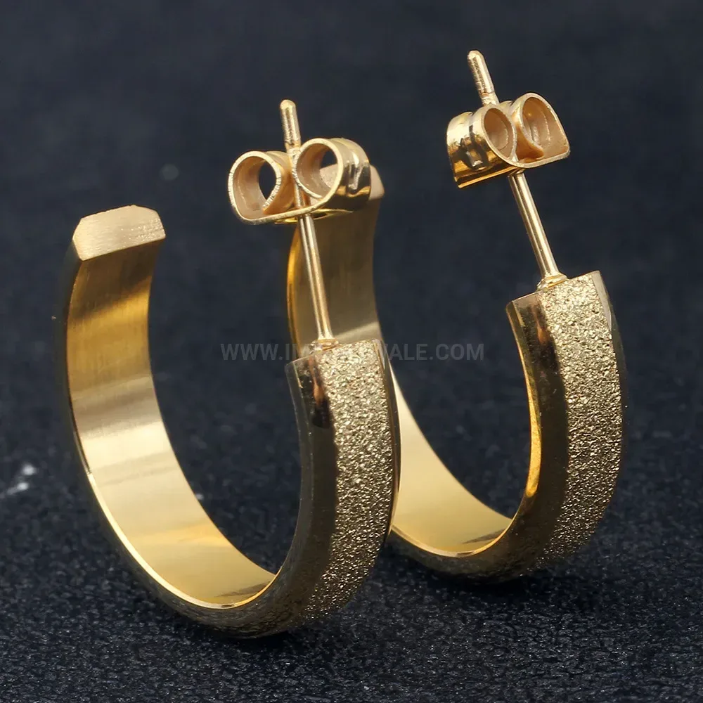 Bold Frosted C Shape Stainless Steel Stud Earrings