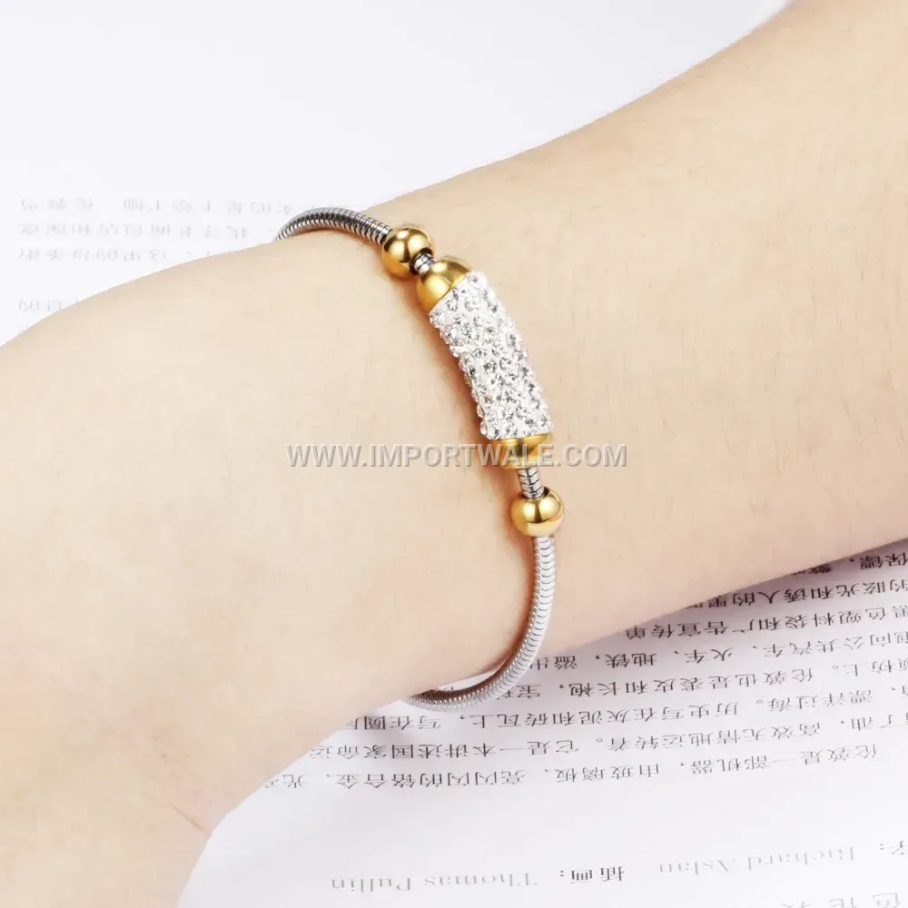 Rhinestone Embellished Adjustable Stainless Steel Snake Chain Bracelet