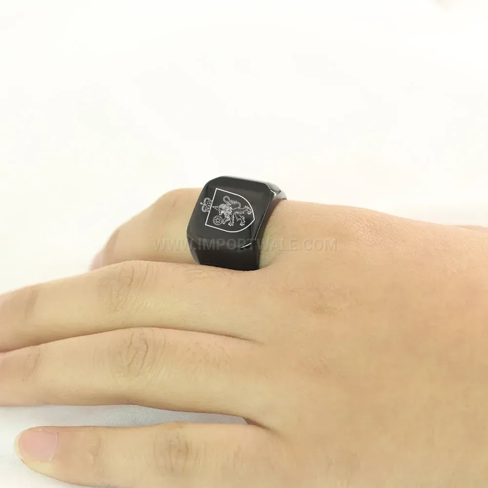 Designer Engraved Stainless Steel Alphabet Signet Ring