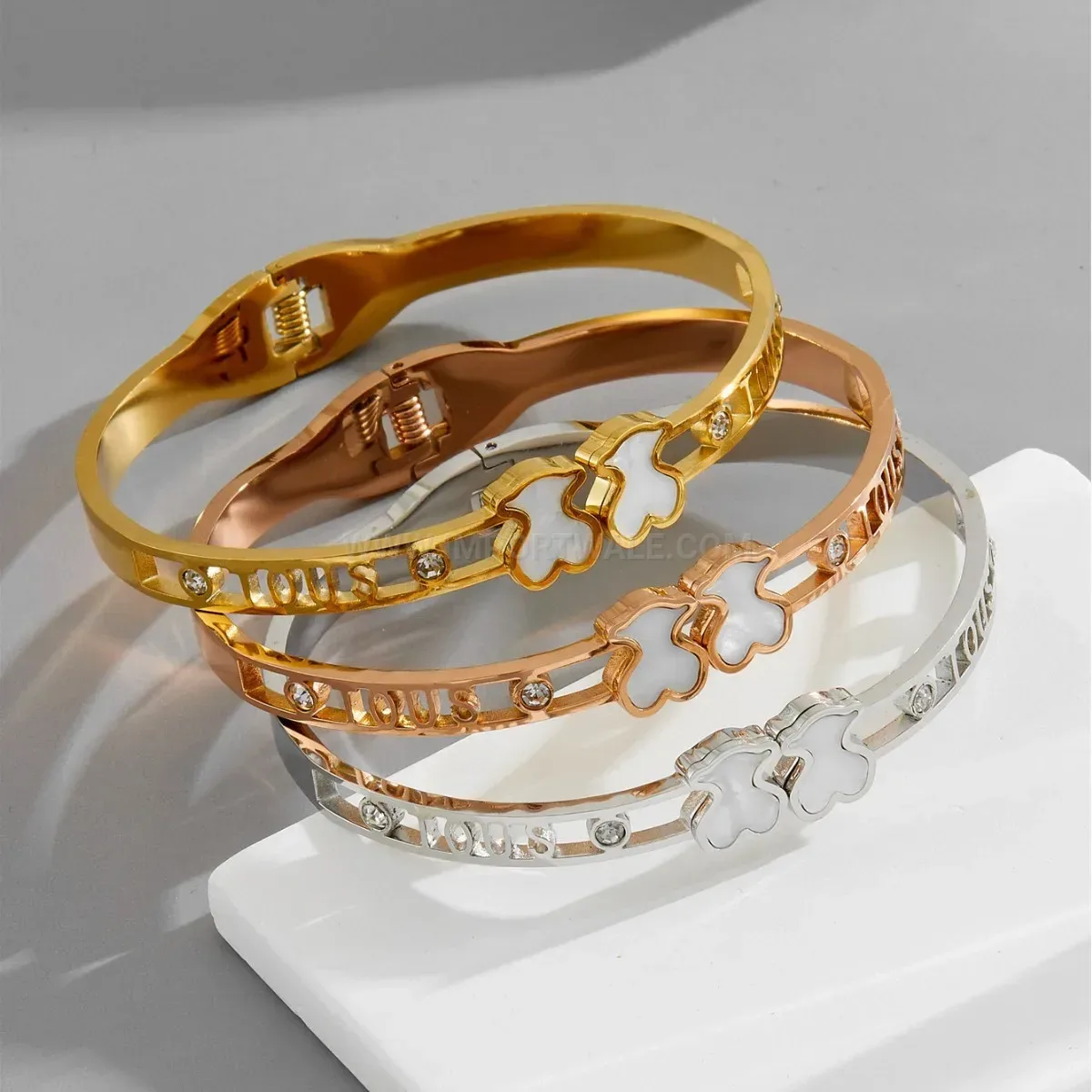 Cute Bear Clasp Titanium Steel Bangle Bracelet