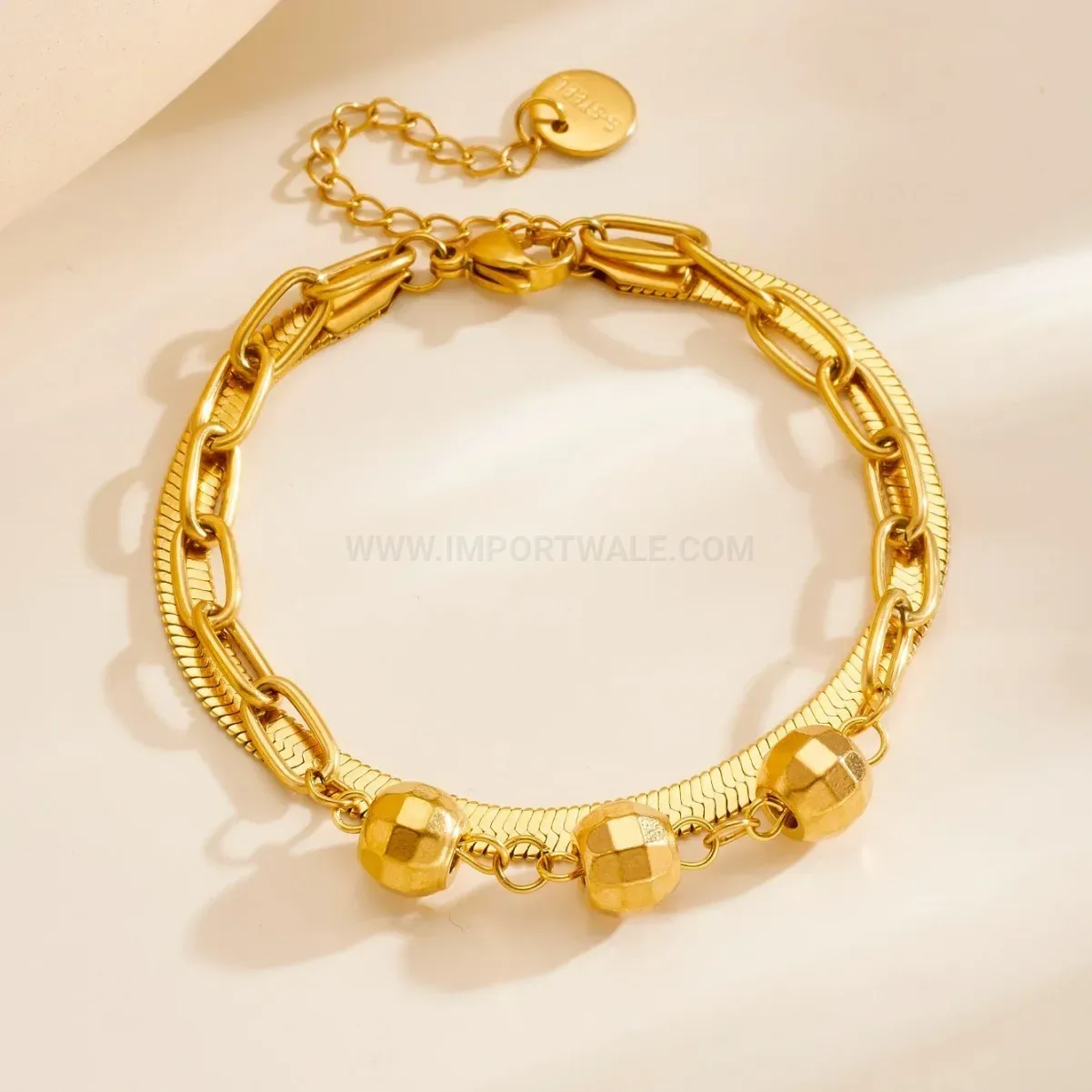 Minimalist Layered Stainless Steel Geometric Chain Bracelet